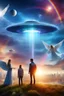 Placeholder: ufo rainbow, cité très futuriste ultra moderne, ufos fleet, intergalactic,angels