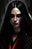 Placeholder: star wars, human female, black long hair, sith eyes, happy Sith