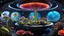 Placeholder: fungal creatures tending a colorful garden of alien flora and Venus flytraps on a spaceship, you can see the universe in the background through the windows. Fungal art, deep color, rich color, ultra high detail, ultra high quality, 8k resolution, sharp focus, perfect anatomy, back lit, dynamic lighting