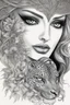 Placeholder: close up portrait big cat eyes woman, very detailed, sharp focus, random background, dark fantasy, stunning