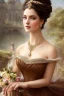 Placeholder: beautiful and gorgerous duchess with incredible jewellery in 19th century clothing by Greg Rutkowski and Artgerm and Emile Vernon and Vladimir Volegov, in a brown dress, mystical castle background, art illustration, natural beauty, muted colors, pastels, perfect fingers, higly detailed, expressive, high detail, symmetrical, digital painting, symmetrical eyes, dynamic lighting, artstation, cinematic lighting, intricate artwork, emitting diodes, smoke, artillery, sparks, racks, system unit, mother