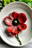 Placeholder: Set of ten white Finest Ceramic plates with a poppy