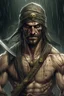 Placeholder: An incredibly muscular, Gypsy man. He is blind and wears a strip of cloth covering his eyes. He carries a single, massive broadsword. His face shows a look of grim determination as he crushes the skull of a vampire under his bootheel, rain pouring down on all sides.