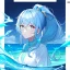 Placeholder: Clear focus, 8k, beautiful lighting, vibrant colors, girl, light blue hair, long hair, white eyes, ponytail, messy hair, water magic,