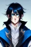 Placeholder: young black haired blue eyed wizard in the style of lovecract