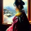 Placeholder: portrait beautiful face japanese Gheisha,window,busty,japanese garden,snow,cherry trees,mountains,ancient leather armor, balanciaga fashion clothe painting by gaston bussiere, greg rutkowski, yoji shinkawa, yoshitaka amano, tsutomu nihei, donato giancola, tim hildebrandt, oil on canvas, cinematic composition, extreme detail,fit full head inside picture,16k