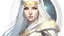 Placeholder: Generate a dungeons and dragons character portrait of the face of a female cleric of peace aasimar blessed by the goddess Selune. She has black hair and glowing eyes and is surrounded by holy light