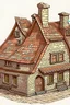 Placeholder: old house, brown brick, low houses, tiled roof, old cartoon style