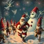 Placeholder: there is no kebabs at christmas, evil Santa, evil naked gnomes running around, staring flaming eyes, evil naked Rudolf, very big evil melting angry Frosty the snowman in background, 1940 christmas postcard, Flying angels, fireworks, Tim burton style