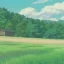 Placeholder: old cabriolet Cadillac front, de côté, metallic blue, in the green countryside with a beautiful blue sky