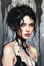 Placeholder: A beautiful young women painted with Liquid abstract black painting,