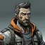 Placeholder: man,, looking serious, comic book, post-apocalypse, grey background