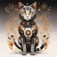 Placeholder: Full body portrait of a Robot Cat, psychedelic futuristic background, Detailed, by Laurel Burch and Brian Despain, maximalism, black and white and silver and gold and crimson, by Petros Afshar