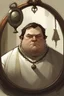 Placeholder: A chubby man with a mirror and a devilish look. His face is not visible. He has a cross around his neck. A halo above his head. It is important that it is smooth!