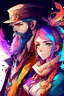 Placeholder: anime couple, mage, colorful, man with beard