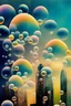 Placeholder: Bubbles over skyline abstract painting