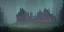 Placeholder: Ruined overgrown small castle in a dense coniferous forest, night, misty, atmospheric