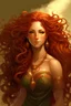 Placeholder: portrait of a goddess with long reddish curly hair, curvy body, earthbound, warm-hearted