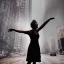 Placeholder: woman wearing a dress suspended in the air, scared, downtown new york, dramatic, dramatic lighting, volumetric lighting, hyperrealism, 8k, high quality, photorealistic, lot of details