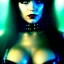 Placeholder: portrait oil on canvas, beautiful punk busty female Cyborg, intense stare, sad glowing eyes, post-apocalyptic in a cyberpunk city,minimal skintight latex dress, bladerunner movie poster, realistic, intriacte detail, sci-fi fantasy style, masterpiece, volumetric lighting, particles, highly detailed ,cinamatic , deep colours,8k, in the style of Kaare Andrews