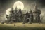 Placeholder: haunted house, grave yard, moon