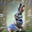 Placeholder: fantasy magic, sharp focus, illustration, highly detailed, digital painting, concept art, art germ and Paul Lewin and Kehinde Wiley, masterpiece silver solo rabbit, dark blue aye