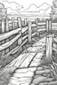 Placeholder: coloring page, rail fence, cartoon style, thick lines, low detail, no shading