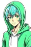 Placeholder: Anime Young man with green hair wearing a hoodie