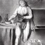 Placeholder: William Blake in a French maid's outfit slaving over a hot stove., fantasy setting, real photo, soft lighting, blood dripping from face