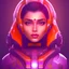 Placeholder: Cute indian girl face , Sci-fi character, orange backlight, pink and purple, scifi suit, profile, purple background, pink lighting