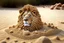 Placeholder: lion made of pebbles in sand