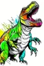 Placeholder: create a coloring page, white background Illustrate a T-Rex displaying its formidable size and strength by standing on its hind legs and bellowing loudly to deter intruders. T-Rex with vibrant colors to emphasize its dominance. ink drawing clipart, simple line illustrations, colored