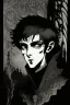 Placeholder: 17 year old boy, necromancer, friendly, looks dead, surrounded by weird smoke with eyes, wearing black robes, in the style of Harry Clarke
