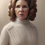 Placeholder: hyperspace background, complete and photo realistic detailed head to waist stunning photo realistic portrait of carrie fisher as Princess Leia in star wars with photo realistic updo hair by Mandy Jurgens and mucha and Richard Schmid and chuck close and chie yoshii, extraordinary and detailed ceremony dress of star wars,brown eyes