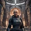 Placeholder: a bold and heroic bald male Corellian pilot in black and metallic grey First Order special forces gear meets a female Jedi Master in ancient, mystical temple, hyperdetailed, dynamic lighting, hyperdetailed background, 8k resolution, volumetric lighting, light skin, fully symmetric details