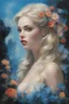 Placeholder: Planet of the Apes, blue, large, Amanda Seyfried, blonde, floral designs, atmospheric, beautiful, China Doll, oil painting by Frank Frazetta