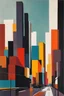 Placeholder: vibrant rich dark colors, Urban Geometry" - Create a minimalist painting that captures the clean lines and angles of a modern cityscape.
