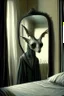 Placeholder: a creature with distinct personality by ashley wood, leonora carrington, hieronymus bosch and mark ryden, alone in a hotel room : : portrait through a mirror : : ultra - detailed technical precision : : matte painting, high definition 3 d render, unreal engine