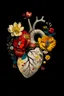 Placeholder: Flowers growing through human heart contemporary art, not so perfect
