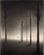 Placeholder: Dark street night figure fog odd Yves Tanguy spooky trees colors