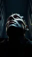Placeholder: Busch painting style nightmare, a zoomed view of a man looking up man his head is a broken metallic skin texture in a 3d rendering full-height image of a grim and dark scene. Ensure the final images exhibit the utmost quality, encompassing 4K, 8K, and 64K resolutions, with 3D rendering that manifests in photorealistic, hyperrealistic, and highly detailed representations. Employ techniques such as HDR, UHD,