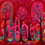 Placeholder: A magenta cursed artistic realm in Cubism art style designed in Kuna molas painted by Rene Magritte