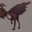 Placeholder: Cat gargoyle with goat horns and wings on its back Jim Kay style