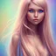 Placeholder: girl nude, cute, beautiful, long blond hair,blue eyes rainbow hair, rainbow dress, close up portrait smiling