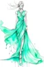 Placeholder: Watercolor fashion mint futuristic dress sketch