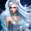 Placeholder: Ice Princess with white hair, a crown with precious stones, bright background