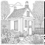 Placeholder: GARDEN HOUSE, "Blossoming Buds: Bring to life the budding flowers in the Garden House, full view, realistic, coloring page, only draw lines, coloring book, clean line art, wildlife-inspired, kid style, –no sketch, color, –ar 3:4, white background, minimalistic black lines, 8k, minimal black color, low level black colors, coloring page, use pure black and white colors, avoid thick black colors, thin black line art, avoid colors, perfect shape, perfect clear lines, clear edges,