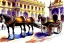 Placeholder: A fiacre landauer carriage with two lightbrown horses is standing in front of the Hofburg, Vienna. Aquarell