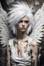 Placeholder: Punk, Angel, portrait, white hair, background old canvas torn cracks, mystical