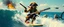 Placeholder: movie poster, pirate shotgun mozart playing with his wig, looking hot and crazy on a surfboard on a big wave, burning ship, and pissed of sharks